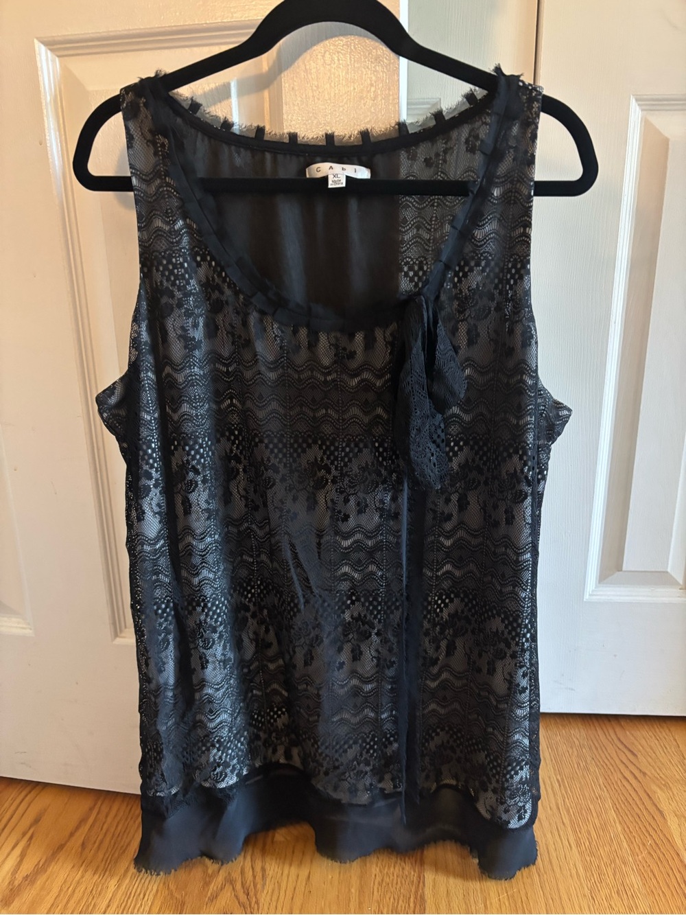 CAbi Black Lace Overlay Sleeveless Camisole